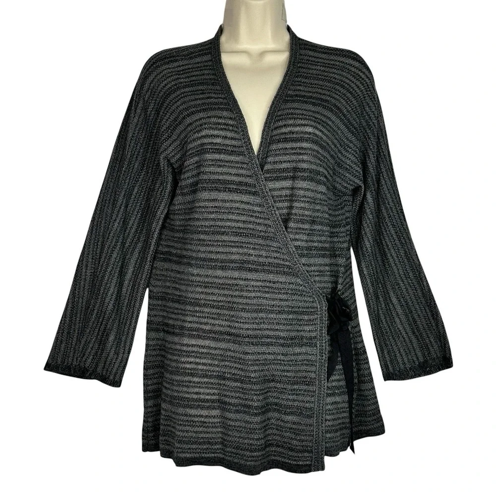 Eileen Fisher Gray Merino Wool Blend Wrap Style Cardigan Top Size‎ S Minimalist
